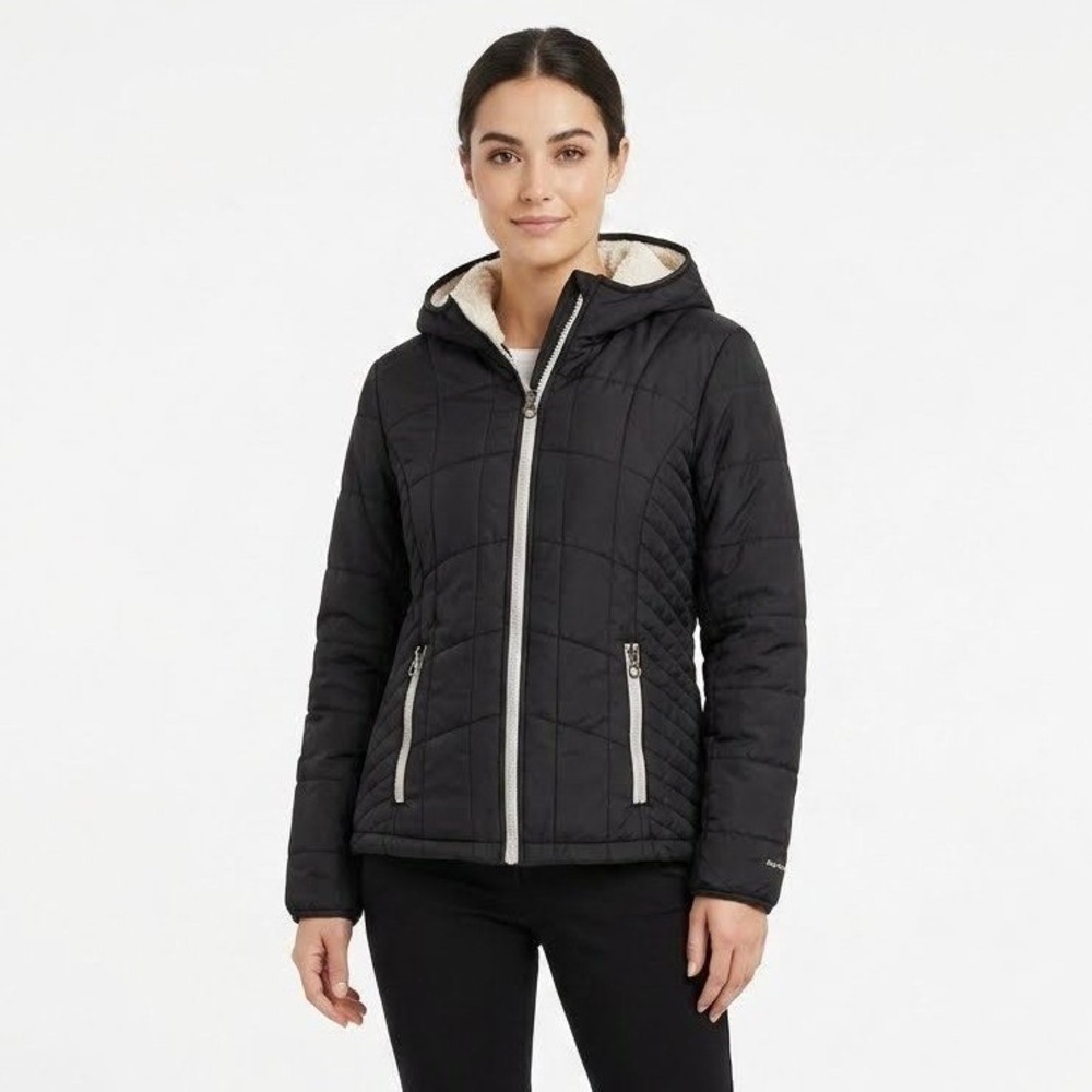 Kenneth Cole New York | Black Quilted‎ Sherpa Lined Hooded Puffer Jacket | Small